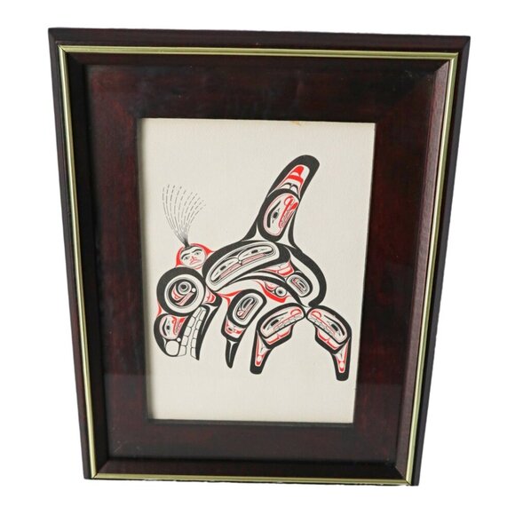 Bill Reid Haida Print Killer Whale Black and Red Series Matted Art Card Framed - Picture 2 of 7
